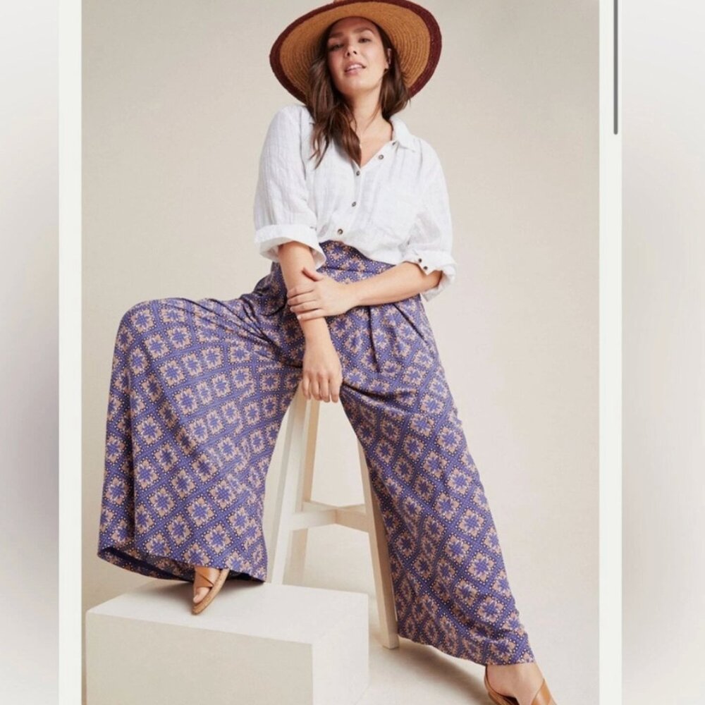 Maeve Purple Printed Wide-Leg Jumpsuit Pants